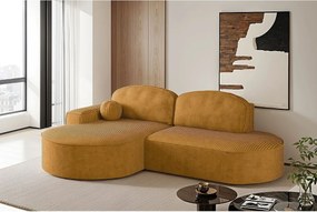 Narożnik z funkcją spania i pojemnikiem Modena Runden, tkanina Poso, Musztardowy, Lewy