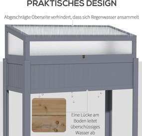 Outsunny drewniane podniesione łóżko z zimną ramą, poliwęglan, szary