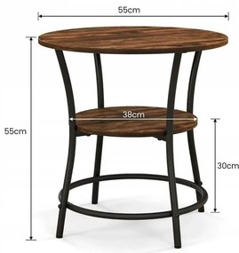 Okrągły stolik kawowy do salonu z półką, brązowy loft 55 cm