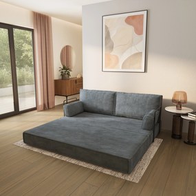 Masseno Sofa piankowa SILAR z funkcją spania, Kanapa z pianki do salonu, Bezmontażowa, Tkanina sztruksowa – Szary POSO 60