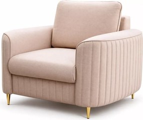 Hazel – elegancki fotel glamour z dekoracyjnymi przeszyciami i złotymi metalowymi nóżkami