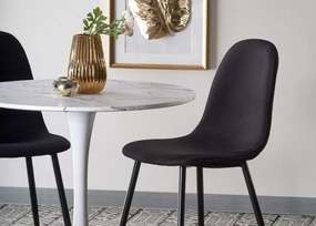 Stół okrągły Vejle 80 cm biały marmur – nowoczesny glamour, MDF, stalowa podstawa