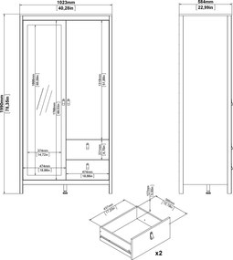 Dwudrzwiowa szafa z lustrem i szufladami Madrid, biały mat