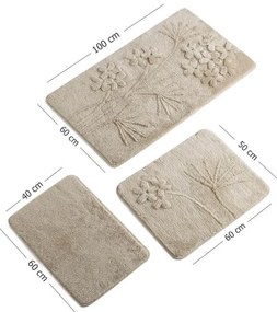 Zestaw 3 beżowych dywaników łazienkowych Flowers