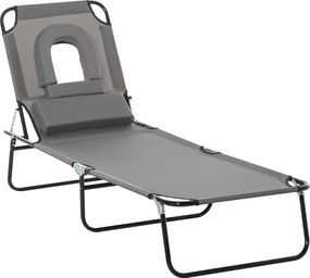 Outsunny Leżak z otworem na twarz i poduszkami, składany, wodoodporne pokrycie, metalowa rama, Ciemnoszary