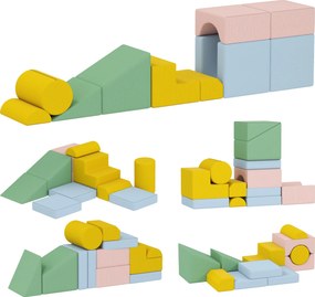 AIYAPLAY Zestaw miękkich klocków dla dzieci, 12‑częściowy zestaw tkaninowych bloków, pianka, pokrycie ze sztruksu, zmywalny, pastelowy | Aosom PL