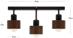 Brązowo-czarna lampa sufitowa, trzypunktowy spot DBR50x7SC z drewna i