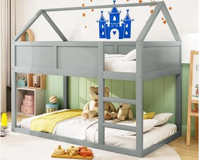 Łóżko piętrowe 90x200cm - z drabinką - konstrukcja z litego drewna - Szary