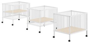 Biały kojec dla dzieci z litego drewna bukowego z regulowaną wysokością/na kółkach 95x75 cm Dino – Vipack