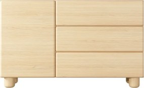 COMO komoda 130 cm 3 szuflady jasne drewno – nowoczesna komoda MDF, push-to-open, pełen wysuw, drewniane nogi, minimalistyczny d