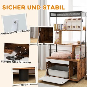 PawHut Szafka na Kuwetę z Regałem o Trzech Poziomach i Drapakiem, Zamknięta Kuweta, 80 x 48 x 152 cm, Brąz