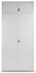 Wielokomorowa szafa socjalna z miejscem na ubrania BORYS, 900 x 1850 x 500 mm, szara