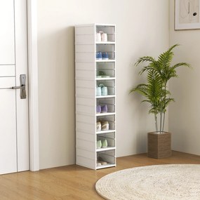 HOMCOM Regał na Buty 8-Poziomowy, Składany, z Wentylowanym Tyłem, Plastikowy, Biały