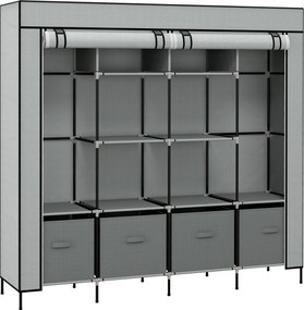 HOMCOM Szafa z tkaniny, drzwi, 2 drążki na ubrania, 10 przegródek, Szary