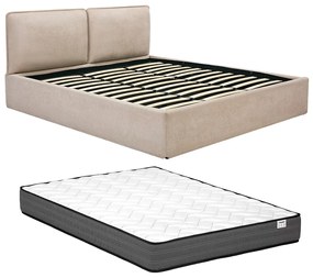 Łóżko ze skrzynią ze zdejmowanym pokrowcem 180 x 200 cm - Tkanina - Beżowe + Materac - TENESE