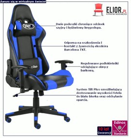 Czarno-niebieskie krzesło dla gracza - Zexo
