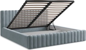 Jasnoniebieskie tapicerowane łóżko dwuosobowe ze schowkiem ze stelażem 140x200 cm Lemi – Makamii