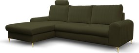 Masseno Narożnik VERONA z funkcją spania i pojemnikiem na pościel Narozniki L, Rozkładana sofa - Oliwkowy, LOFT 10