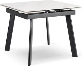 Stół Rozkładany Kwadratowy LARES 90-150 cm Ceramiczny Biały Marmur/Czarny Skandynawski