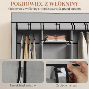 HOMCOM Szafa z tkaniny, rozwiązanie do przechowywania, 8 półek, 2 drążki, szary