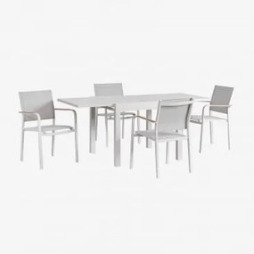 Zestaw Stołu 90-180x90 Cm Rozkładanego Z Aluminium Starmi Oraz 4 Sztaplowane Krzesła Ogrodowe Z Aluminium Archer Gardenia Biel - Sklum
