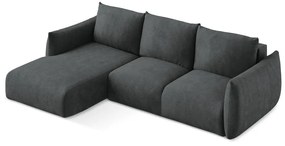 Ciemnoszary rozkładany narożnik z tkaniny szenilowej (lewostronny/z szezlongiem) Leila – Makamii