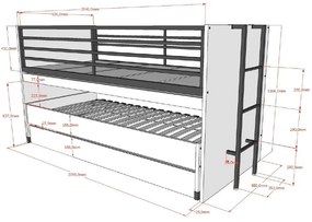Białe piętrowe łóżko dziecięce z wysuwanym łóżkiem i stelażem 90x200 cm Sam – Vipack