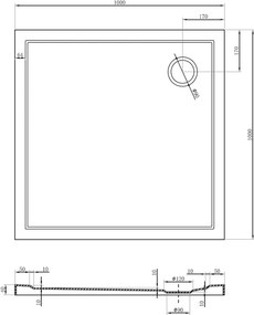 Mexen Flow brodzik kwadratowy slim 100 x 100 cm, czarny mat - 46S701010