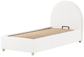 Białe tapicerowane łóżko jednoosobowe ze schowkiem i stelażem 90x200 cm Moon – Vipack