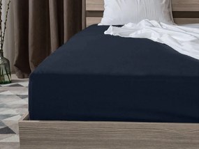 PrzytulneMieszkanie.pl Prześcieradło jersey HIGHFIT w kolorze granatowym 90 x 200 cm