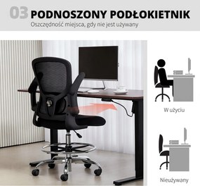 HOMCOM Krzesło do rysowania z podparciem lędźwiowym, regulacją wysokości, obrotowe, do home office, studia, projektów artystycznych, czarne