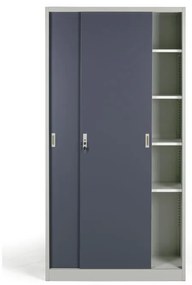 Metalowa szafa z przesuwnymi drzwiami, 4 półki, 1000 x 1990 x 450 mm, ciemnoszary