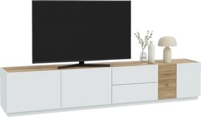 Stojący stolik RTV Lewisville 141 z 3 szafkami i 2 szufladami, Secret Grey/dąb Valencia