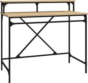 Biurko metalowe z nadstawką w stylu loft dąb sonoma E9-B72