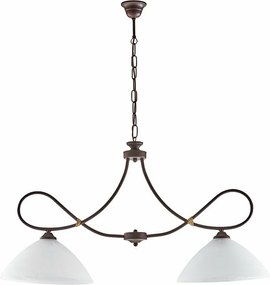 Dallas – żyrandol z czarnego lakierowanego żelaza, dekor imitujący rdzę, stare złoto, klosze z białego szkła alabastrowego Ø13 cm, 2 światła