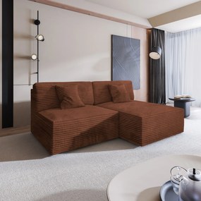 Masseno Narożnik FIORO z funkcją spania i pojemnikiem na pościel Narozniki L, Rozkładana sofa - Brązowy, TILIA 52
