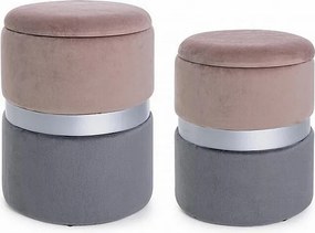 Zestaw 2 różowo-szarych aksamitnych puf do przechowywania - POLINA
