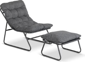 Fotel Ogrodowy KALISTA z Podnóżkiem Szary/Czarny Nowoczesny