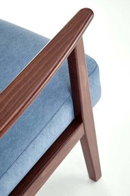 Fotel tapicerowany MILANO 1S niebieski/orzech HALMAR