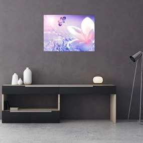 Obraz - Motyl lecący do kwiatu (70x50 cm)