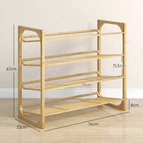 HOMCOM Regał na buty z bambusa, wysokość półki 15,5 cm, projekt z listwami dla wentylacji, 76 x 33 x 67 cm, efekt drewna naturalnego