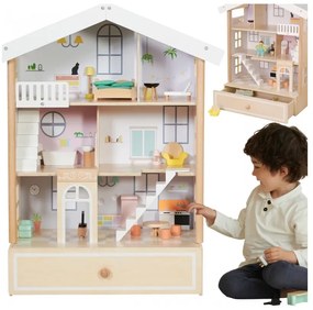 Classic world duży drewniany domek dla lalek 2 figurki naturalne drewno 28 el.