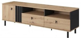 Duża komoda z lamelami oraz szufladami Madi antracyt + dąb artisan