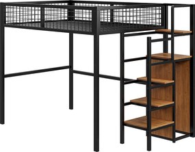Łóżko piętrowe 140 x 200 cm z otwartą szafą i drabinką - metalowa rama - czarne