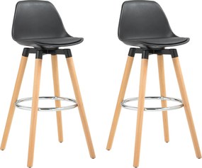 HOMCOM Zestaw 2 hokerów krzesła barowe Skandi-design, podnóżek, 43 cm x 43 cm x 91 cm, naturalny + czarny | Aosom PL