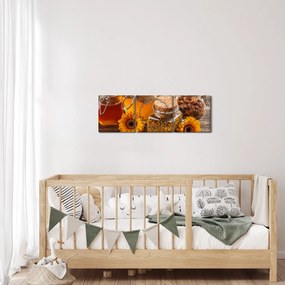 Obraz - Martwa natura z słoikami miodu (z zegarem) (90x30 cm)
