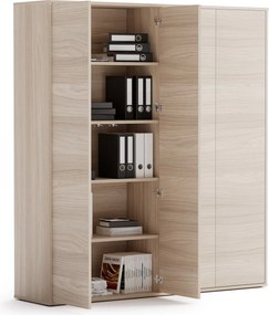 Szafa biurowa na dokumenty BLOCK, 4 drzwi, 1600 × 400 × 1748 mm, dąb naturalny