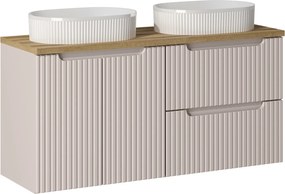 Szafka łazienkowa 120 cm Nova z białymi umywalkami Beyond, kaszmir mat/dąb coast evoke