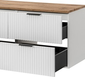 Zestaw szafka wisząca podwójna podumywalkowa biała 120 x 46 cm ASTROS white z blatem dębowym OAK