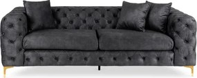 Sofa SORRENTO 3S Trzyosobowa Czarna Welurowa Glamour